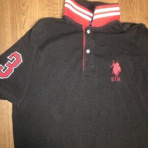US POLO ASSN Short Sleeve Black Polo Shirt Size XL Logo Buttons Number 3